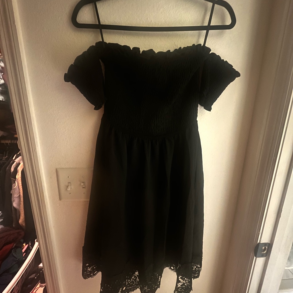 Shein Black Off-Shoulder Puff Sleeve Cocktail Dress